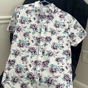 Ricky Singh Denim + Flower Floral Men's Shirt with Purple and Teal Design